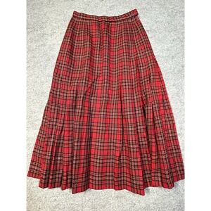 Vtg PENDLETON Skirt Red Tartan Plaid Pleated 100% Wool USA Women's 6 Petite EUC